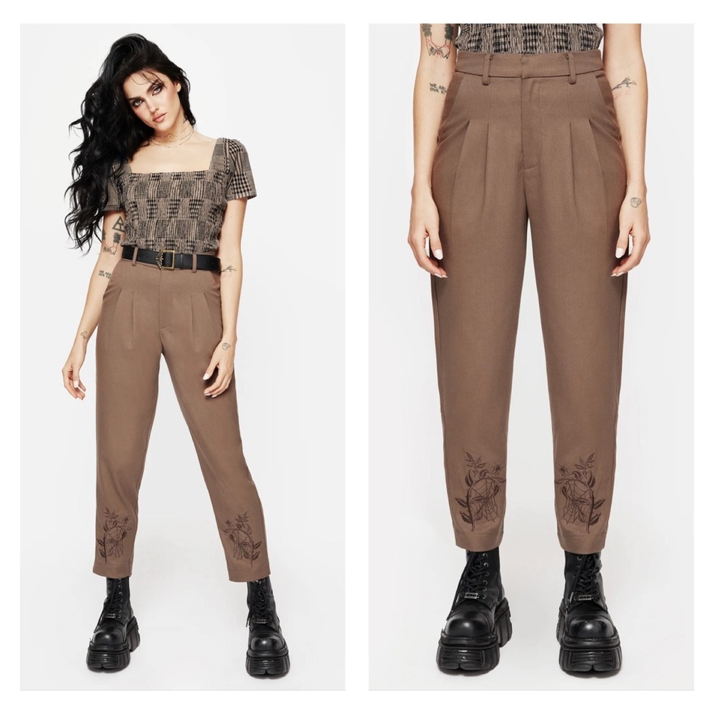 Disturbia Hazel Embroidered Slim Tailored Trousers Gothic Modern Androgynous